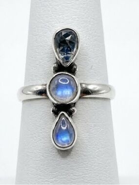 RAW Signed Boho 925 Sterling Silver Vertical Three Stone Ring Sz 6